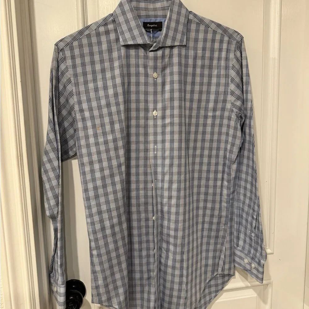 Ermenegildo Zegna Gray and White Plaid Dress Shirt